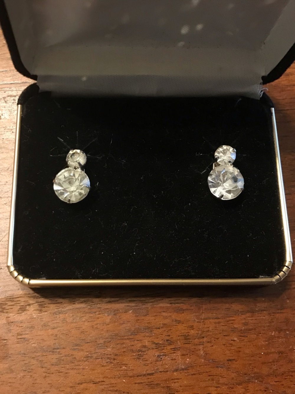 Clear Double-Crystal Drop Clip Earrings